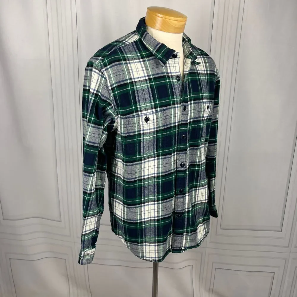 J.‎ Crew-Double Brushed Flannel Plaid Button Down Shirt-Slim Fit -Green Navy-XL